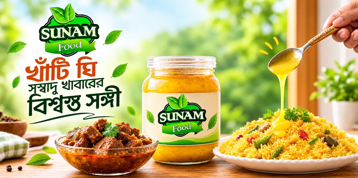 Sunam Food খাঁটি গাওয়া ঘি ব্যানার – Pure Cow Ghee Bangladesh